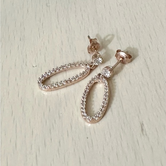 925 Sterling Silver Rose Gold Mini Dangle Earrings - Picture 3 of 5